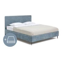 Mėlyna minkšta dvigulė lova su čiužiniu ir grotelėmis 180x200 cm Noira Slim - Bonami Selection