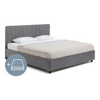 Pilka minkšta dvigulė lova su čiužiniu ir grotelėmis 160x200 cm Myra Slim Line - Bonami Selection