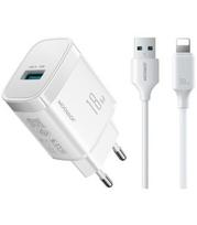 Baltas 18W 1xUSB-A pakrovėjas + USB-C - Lightning 100cm laidas "Joyroom JR-TF4"