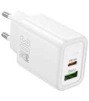Baltas 30W GaN 1xUSB-C + 1xUSB-A pakrovėjas "Hoco N63"