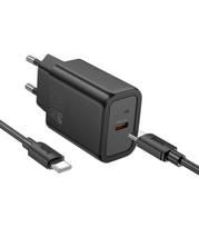 Juodas 20W GaN 1xUSB-C pakrovėjas + USB-C - USB-C 100cm laidas "Hoco N60"