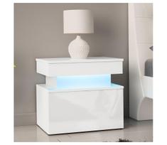 Naktinis staliukas su LED apšvietimu GLOSSA 55x51 cm balta/blizgi balta