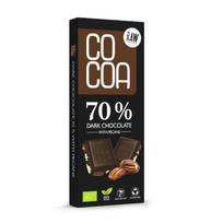 Ekologiškas juodasis šokoladas 70 % su PEKANO riešutais, 40 g, COCOA
