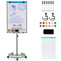 Costway Flipchart stovas ant ratų su magnetais ir žymekliais, reguliuojamo aukščio lenta žalia