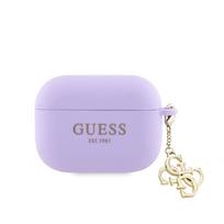 Dėklai ausinėms Guess Apple Airpods Pro Case Silicone Classic Logo Gold With 4G Charm Purple