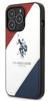 Nugarėlės dėklai U.S Polo Apple iPhone 14 Pro Leather Double Horse Case White Blue