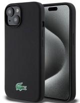 Nugarėlės dėklai Lacoste Apple iPhone 15 6.1 Liquid Silicone Microfiber Croc Logo Magsafe Back Cover Black