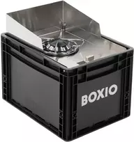 BOXIO nerūdijančio plieno dujinė stovyklavimo viryklė su vėjo apsauga, 1500 W, BOX-COOK-1