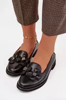 Boto Moteriški juodi elegantiški bateliai su gėlėmis