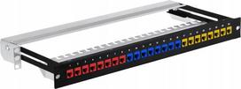 Išstumiamas komutacinis skydas RACK 19" 1U, 24 jungtys Keystone CAT5e/CAT6/CAT7, „Stalflex“