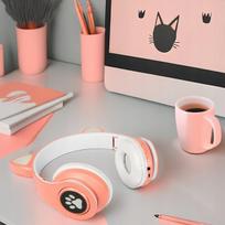 BLUETOOTH AUSINĖS CAT EARS LED + BEVIELIS MIKROFONAS GARSIAKALBIS