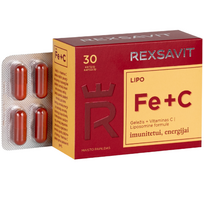 Geležis + vitaminas C REXSAVIT LIPO, 30 kaps. (-45% perkant 2 vnt.)