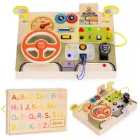 Wooden LED Sensory Busy Board for Children Educational Panel Car Steering Wheel 14 Pieces