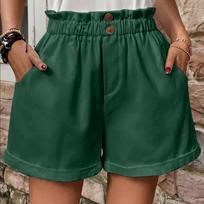 Kišeninis elastingas juosmuo Laisvos plačios kojos Laisvalaikio šortai Hot Pants Vienspalviai šortai XXL tamsiai žalia spalva