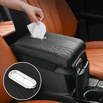 Model Car Armrest Box Mat with Built-in Tissue Box Holder, Multi-functional Height-Enhancing Pad, Extended & Wider Interior raudona/juoda
