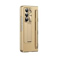 Dengtas Litchi PU Odos Stiklo Priekinis Plėvelės su Rašikliu Telefono Dėklas Samsung Galaxy Z Fold 7 6 5 4 3 Vyrių Apsaugos Dangtelis Galaxy Z Fold5 auksas