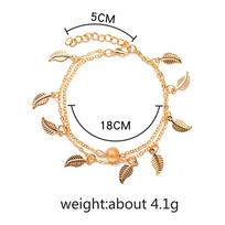 Women Double Chain Leaves Pendant Anklet Foot Bohemian Handmade Beads Anklets Foot Gothic Jewelry Gold #1
