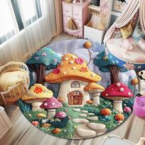 Dopamine Bedroom Decor Round Rug Cute Rugs for Bedroom Children's Reading Area Thick Floor Mat Home Cartoon Mushroom Soft Carpet 80x80CM