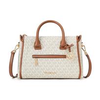 Michael Kors Carine Auksinis Logotipas Pakabukas Klasikinis Spaudinys Dirbtinės Odos Boston krepšys Moteriški rankiniai krepšiai Ruda Pilka 35F2GCCS2B-150 Basic Set (Bag+Dust Bag) white