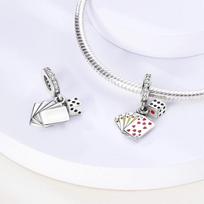 Charm Copper Creative Poker Card Dice Pendant Fits Charm Plata Genuine Bracelets Bead Women Jewelry Crafting Gift
