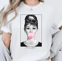 Pusryčiai pas Tifanį Audrey Hepburn Burbulinės Gumos Pop Art Marškinėliai M