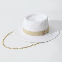 Vasarinė šiaudinė skrybėlė moterims su juostele, Elegantiška vakarėlio fedora, Kelioninė paplūdimio apsauginė nuo saulės kepurė Chapeau Femme M 56-58cm balta