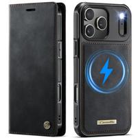 CaseMe-C49 2-in-1 Nuimamas atverčiamas piniginės dėklas iPhone 17 Pro Max Telefonui Prabangus Aukščiausios Kokybės PU Odinis Kortelių Laikiklis Galinis Telefono Dangtelis 17*8.5*2.2cm juoda