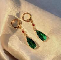 8pcs Moving Castle Earrings Howl Drop-Shaped Green Crystal Clip Earrings Women Jewelry Temperament Accessories Gift Wholesale žalia