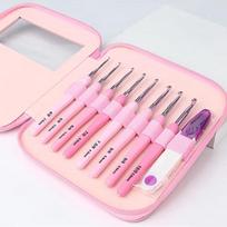 9 vnt. nėrimo vąšelių rinkinys 2,5-6 cm ergonomiška minkšta rankena aliuminio vąšelių rinkinys su 8 dydžiais DIY rankdarbiams, mezgimui, nėrimo reikmenys rožinė