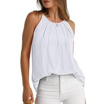 Fashion Summer Pleated Round Neck Sleeveless Sling Vest Women T-shirt Casual Simple Office Tank Tops Female Basic Elegant Loose Shirt Women's Clothing S balta