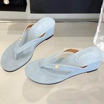 Fashion Round Toe Faux Suede Flip-flops Summer Fashion Wedges Open Toe Slide women Sandals Outside Comfortable Simple Heels for Ladies 35 mėlyna