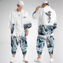 Dalių Kostiumas Oversize Japoniško Stiliaus Mada Kimono Ir Kelnės Rinkinys Vyriškas Megztinis Bluzonas XS