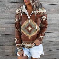 Autumn Winter Ethnic Tribe Hooded Hoodie Jacket Top Sweatshirts Women’s M žalia