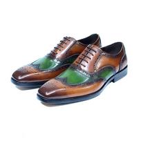 Madingi prabangūs vyriški brogai Oxford batai natūrali oda su raišteliais vestuvėms vakarėliui biurui oficialūs batai rankų darbo su sparnuotu galiuku vyriški elegantiški batai 39
