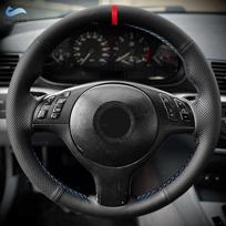 Skirta BMW M Sport 3 5 serijos E46 E39 M3 M5 rankinio pynimo automobilio vairo dangtelis Juoda perforuota oda raudona mėlyna linija raudona juostelė