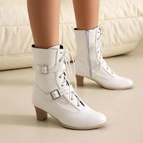 Hip Hop Boots For Women'S Square Toe Chunky Heels Ankle Boots Block High Heeled Lace Up Short Booties Shoes Botas Invierno Mujer 35 balta
