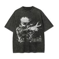 Satoru Gojo Power T-shirt Jujutsu Kaisen Tee Vintage Washed Oversized Retro Anime Harajuku Streetwear Splatter Manga Mens Tops M