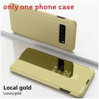 For Samsung Galaxy S10 Plus Mirror Flip Phone Case With Electroplated Finish And Antishock Features For Casual And Formal Scenarios Yellow