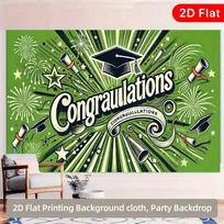 2D Graduation Backdrop, Green  Congratulations  Party Photography Background Cloth 47.2x31.5inch/120*80cm