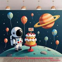2D Space Birthday Photography Backdrop, Kids Photo Booth Background 47.2x31.5inch/120*80cm
