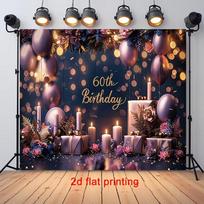 2D Dark Blue Purple Glitter 60th Birthday Backdrop Home Party Celebration Photo Background 47.2x31.5inch/120*80cm