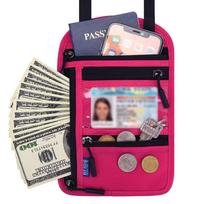 Anti-theft Security Stash Pouch Nylon RFID Blocking Passport Bag with Adjustable Neck Strap Waterproof Travel Neck Wallet rožinė raudona spalva