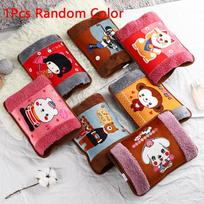 Flannelette Electric Hot Water Bottle EU Plug Cartoon Pattern Hand Warmer Random Color Explosion-Proof Winter Heated Bag