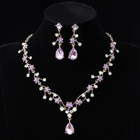Golden Water Drop Bridal Jewelry Sets Rhinestone Choker Necklace Earring Set  Anniversary Party Style C