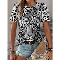 Moterų spalvingi 3D spausdinti leopardo rašto marškinėliai, laisvalaikio apvalios kaklo šortai, Y2K rankovių marškinėliai, Harajuku gatvės stilius, marškinėliai, moteriški drabužiai XXS black
