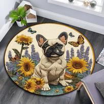 French Bulldog Round Area Rug,Carpet Rug for Living Room Bedroom Sofa Playroom Decor,Non-slip Floor Mat 80cmx80cm