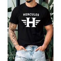 European sizes HERCULES with Bold H Men's Casual Short-sleeved Round Neck T-shirt, Micro-elastic Knitted Fabric, Printed T-shirt, Regular Fit S juoda
