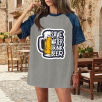 Casual Women Denim Patchwork Oktoberfest Graphic T Shirt Comfortable Short Sleeve Loose Fit Top for Daily Wear XXXL