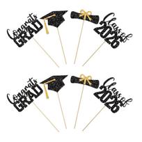 16PCS Graduation Party Cake Toppers Set Includes Congrats Grad Hats Diplomas and Class of 2026 Decorations for Celebration Supplies One Size juoda