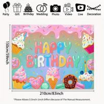 2D Dessert Themed Birthday Backdrop with Cupcakes, Donuts and Ice Cream Party Banner 47.2x31.5inch/120*80cm
